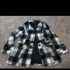 Iz Byer Black and White Plaid Kids Coat
